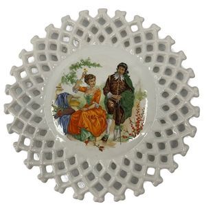 Dutch Reticulate Milk Glass Plate Hunnik Courting 0185 Vintage Collector 10"